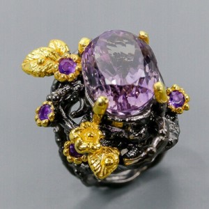 Natur Ring 17x12mm Amethyst Silber Größe 13,5