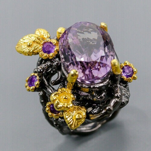 Natural ring 17x12mm, amethyst, silver size 13.5