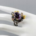Natural ring 17x12mm, amethyst, silver size 13.5