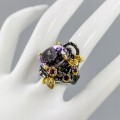 Natural ring 17x12mm, amethyst, silver size 13.5