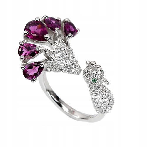 Natural rhodolite garnet ring, size 19 peacock