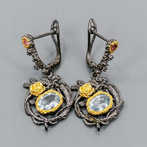 Silberohrringe natürliche Turmalin Topas Blume 2