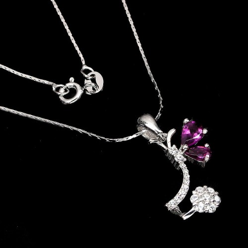Halskette natürlicher Rhodolith Granat Silber 925 4