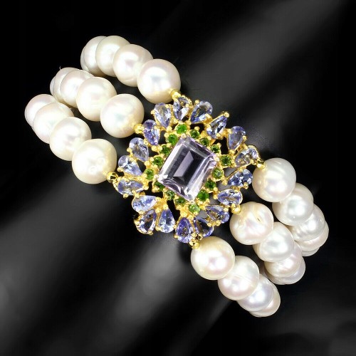 Armband natürliche Tansanit Perlen Silber 925 6