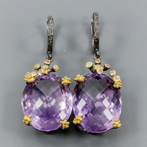 Künstlerische Ohrringe Amethyste Saphire Zertifikat 3