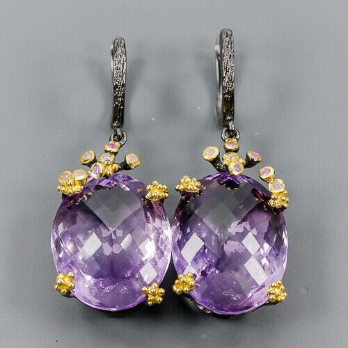 Künstlerische Ohrringe Amethyste Saphire Zertifikat 3