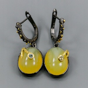 Künstlerische Feueropal Topas Ohrringe 925 3