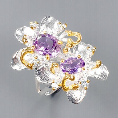Kunst Ring 925 Amethyste Blume Größe 13,5