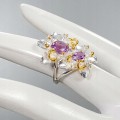 Kunst Ring 925 Amethyste Blume Größe 13,5