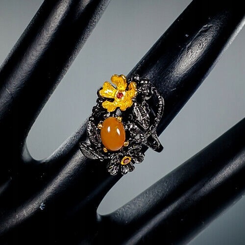 Künstlerischer Opal Ring Granate Größe 16,5 Blumen