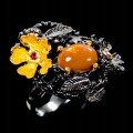 Künstlerischer Opal Ring Granate Größe 16,5 Blumen