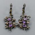 Künstlerische Natur Ohrringe 3 Granate Amethyste