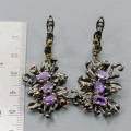 Künstlerische Natur Ohrringe 3 Granate Amethyste