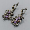 Künstlerische Natur Ohrringe 3 Granate Amethyste