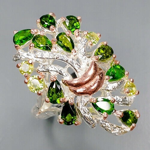 Künstlerische Ring Größe 14,5 Olivin Diopsid