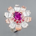 Kunst Ring Granaten Rhodolite Blume Größe 15