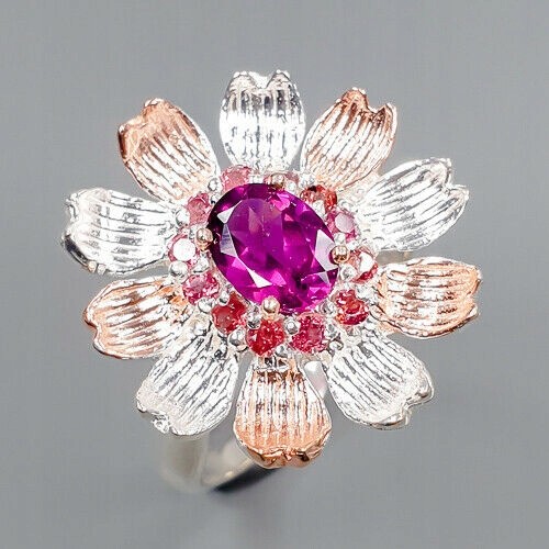 Kunst Ring Granaten Rhodolite Blume Größe 15