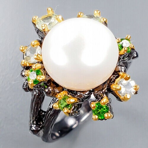 Künstlerischer Ring Diopsid Topas Perle Größe 18