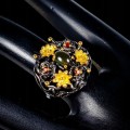 Künstlerischer schwarzer Opal Ring Größe 14,5 Granate