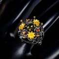 Künstlerischer schwarzer Opal Ring Größe 14,5 Granate