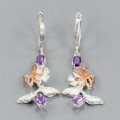 Künstlerische Ohrringe Saphire Amethyste Schmetterlinge 925 3