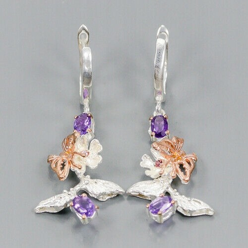 Künstlerische Ohrringe Saphire Amethyste Schmetterlinge 925 3