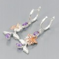 Künstlerische Ohrringe Saphire Amethyste Schmetterlinge 925 3