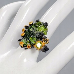 Künstlerischer Turmalin Ring Diopsid Größe 17 925