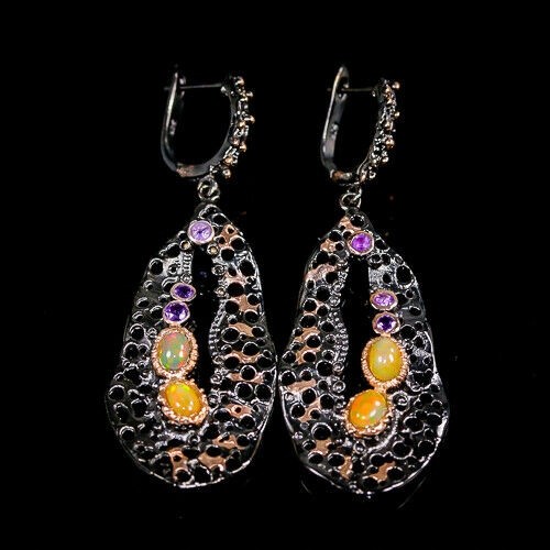 Künstlerische Opal Ohrringe Vintage Amethyste 3 925