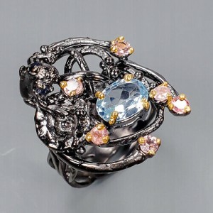 Künstlerischer Topas Turmalin Ring Größe 16 Frosch