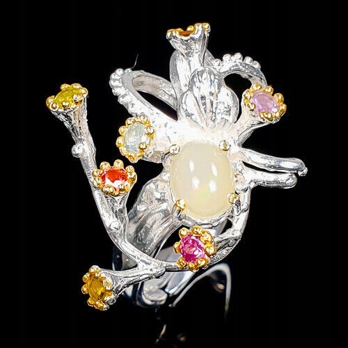 Künstlerischer Ring Opal Amethyst Granat Größe 15