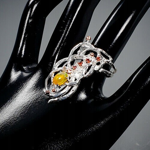 Künstlerischer Ring Opal Granate Silber Größe 14,5