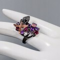 Künstlerischer Ring Vogel Amethyste Granate Größe 14