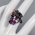 Künstlerischer Ring Vogel Amethyste Granate Größe 14