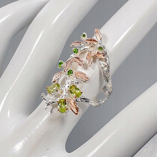 Künstlerischer Olivin Diopsid Ring Größe 14,5 925