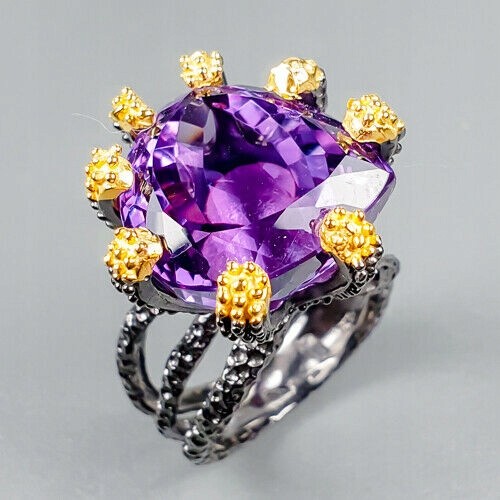 Künstlerischer Ring 20 Karat natürlicher Amethyst Größe 17