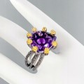 Künstlerischer Ring 20 Karat natürlicher Amethyst Größe 17