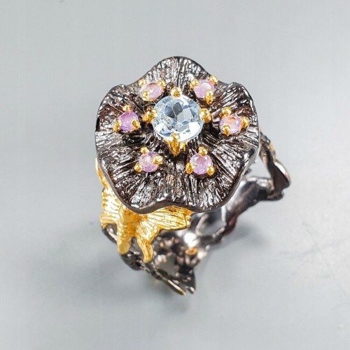 Künstlerischer Ring Amethyste Größe 14 Topas Schmetterlinge