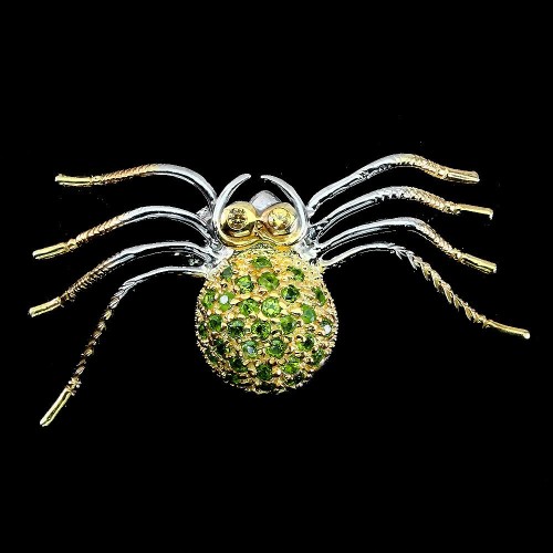 Brosche Silber natürliche Saphire Diopside 925 Spinne