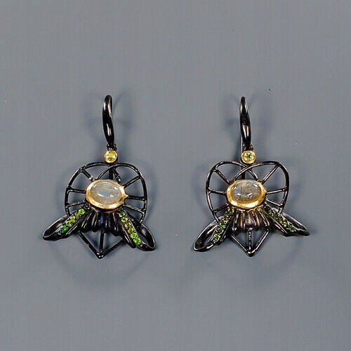Künstlerische Olivin Ohrringe Diopsid Labradorite 3