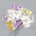 Künstlerischer Ring 925 Amethysten Blumen Größe 14