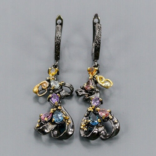 Künstlerische Ohrringe Amethyste Topas London 925 3