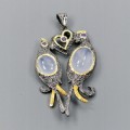 Künstlerischer Anhänger Chalcedon Amethyste Vögel 925