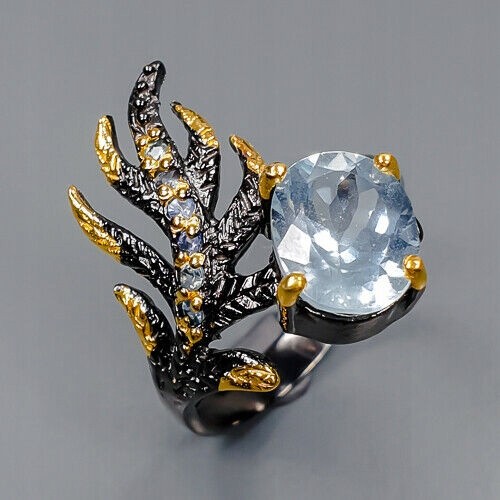 Künstlerischer Saphir Ring Gr. 17,5 Topasblau