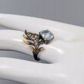 Künstlerischer Saphir Ring Gr. 17,5 Topasblau