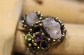Künstlerischer Olivin Quarz Amethyst Ring Größe 16