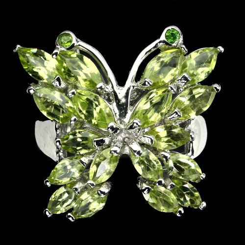 Natural peridot diopside butterfly ring size 17