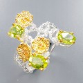 Künstlerischer Saphir Ring Größe 17 Peridot Blume