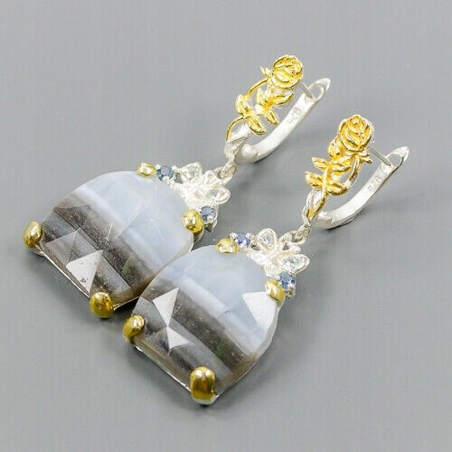 Künstlerische Ohrringe blauer Opal Saphir Topaz 4