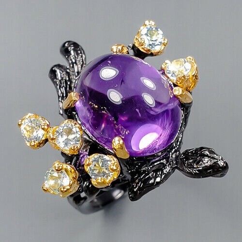 Künstlerischer Ring natürlicher Amethyst Topas Größe 14